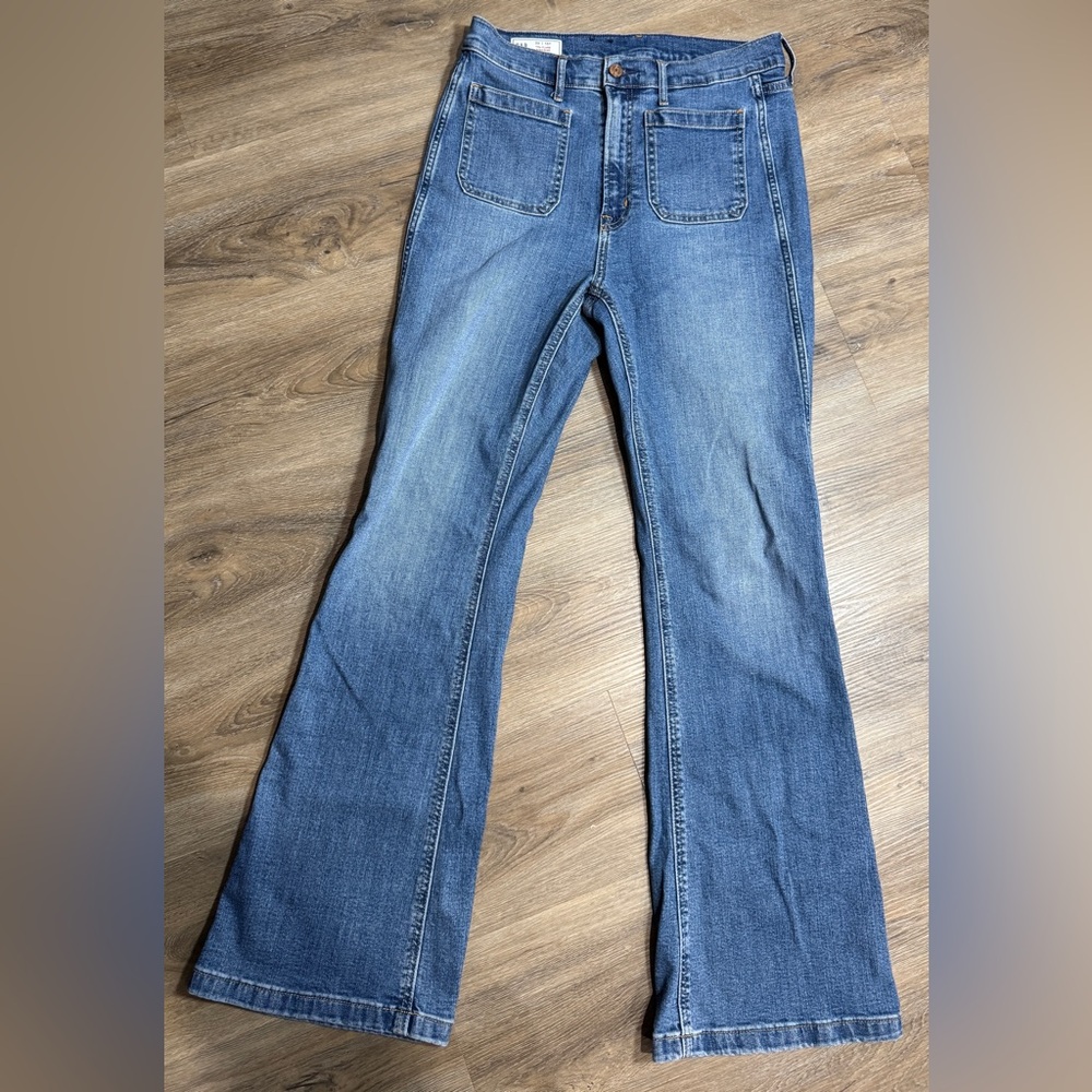 WOMENS GAP 70s FLARE HIGH RISE BLUE JEANS- 10